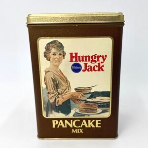Vintage Pillsbury Hungry Jack Pancake Mix Metal Storage Tin Brown Gold